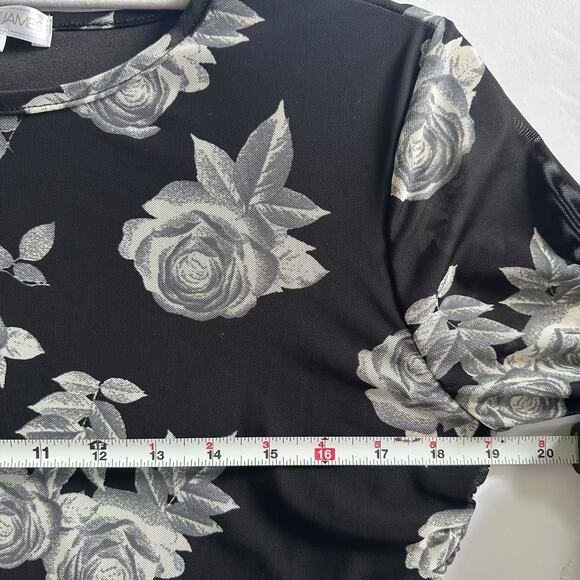 Black Floral Bodycon Mini Dress Long Sleeve Ruched Stretchy XL Whimsygoth, Party - Picture 3 of 6